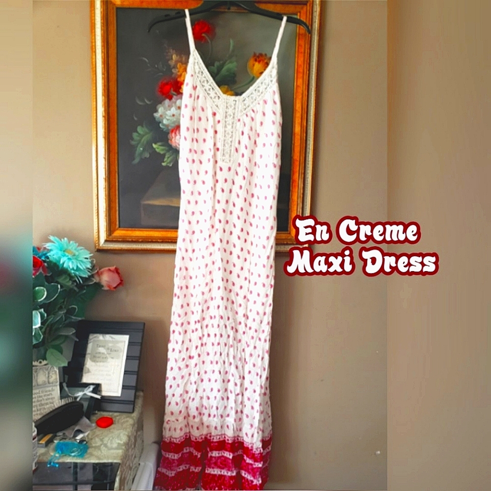 NWT EN CREME Pretty maxi dress w crochet trim top summer sun Dress. - Picture 8 of 13